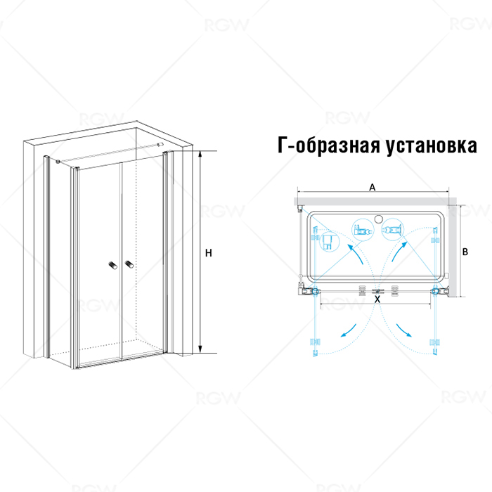 Душевой уголок RGW Passage PA-04+90 см (86-91)x90x185 профиль хром, стекло прозрачное