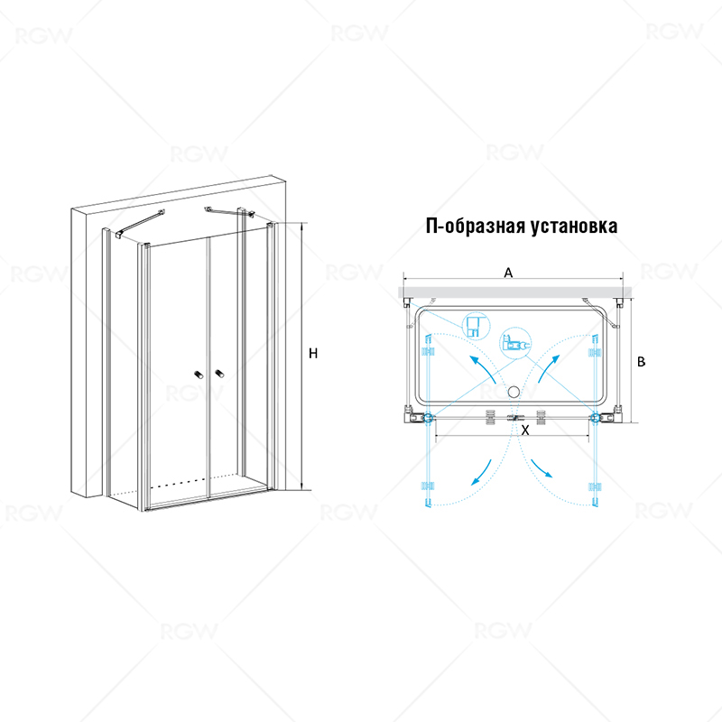 Душевой уголок RGW Passage PA-04+70 см (76-81)x70x185 профиль хром, стекло прозрачное