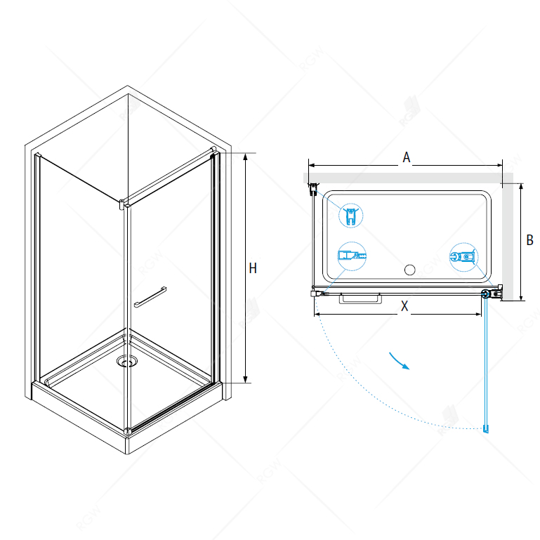 Душевой уголок RGW Passage PA-03+90 см (87-88,5)x90x185 профиль хром, стекло прозрачное