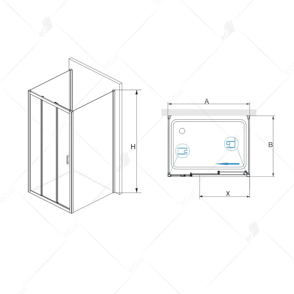 Душевой уголок RGW Passage PA-13+90 см (119-121)x90x195 профиль хром, стекло прозрачное