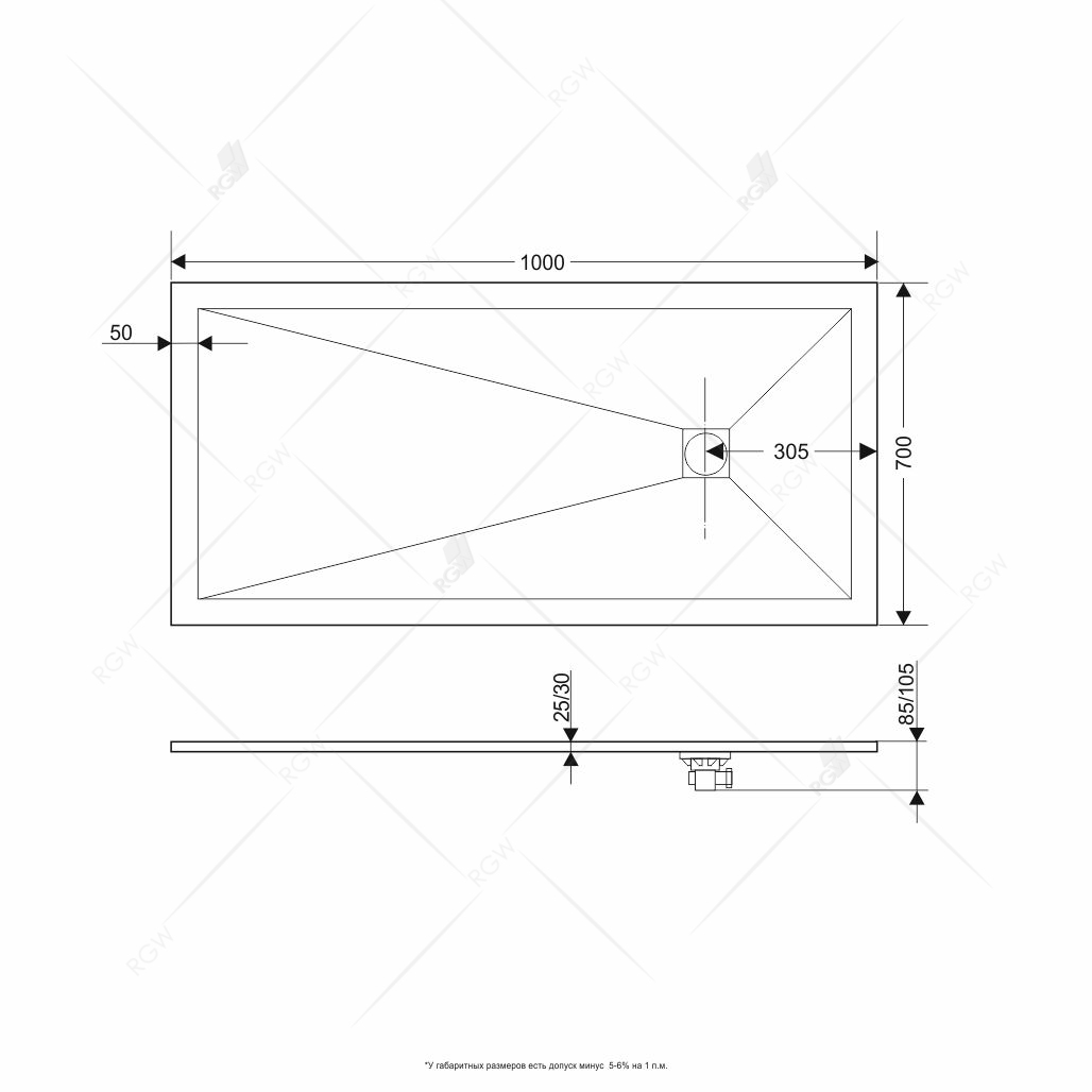 Поддон для душа RGW Stone Tray ST-0107G 70х100