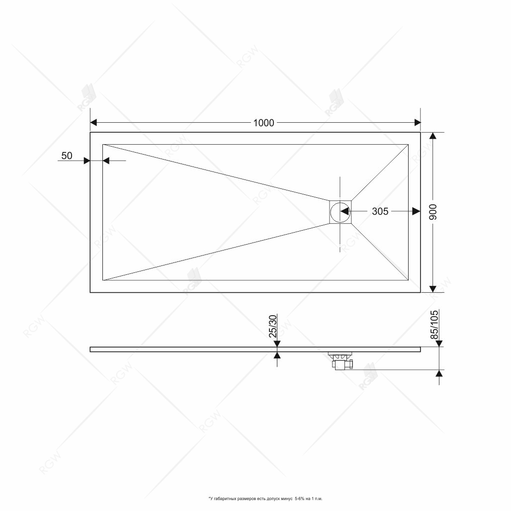 Поддон для душа RGW Stone Tray ST-0109G 90х100