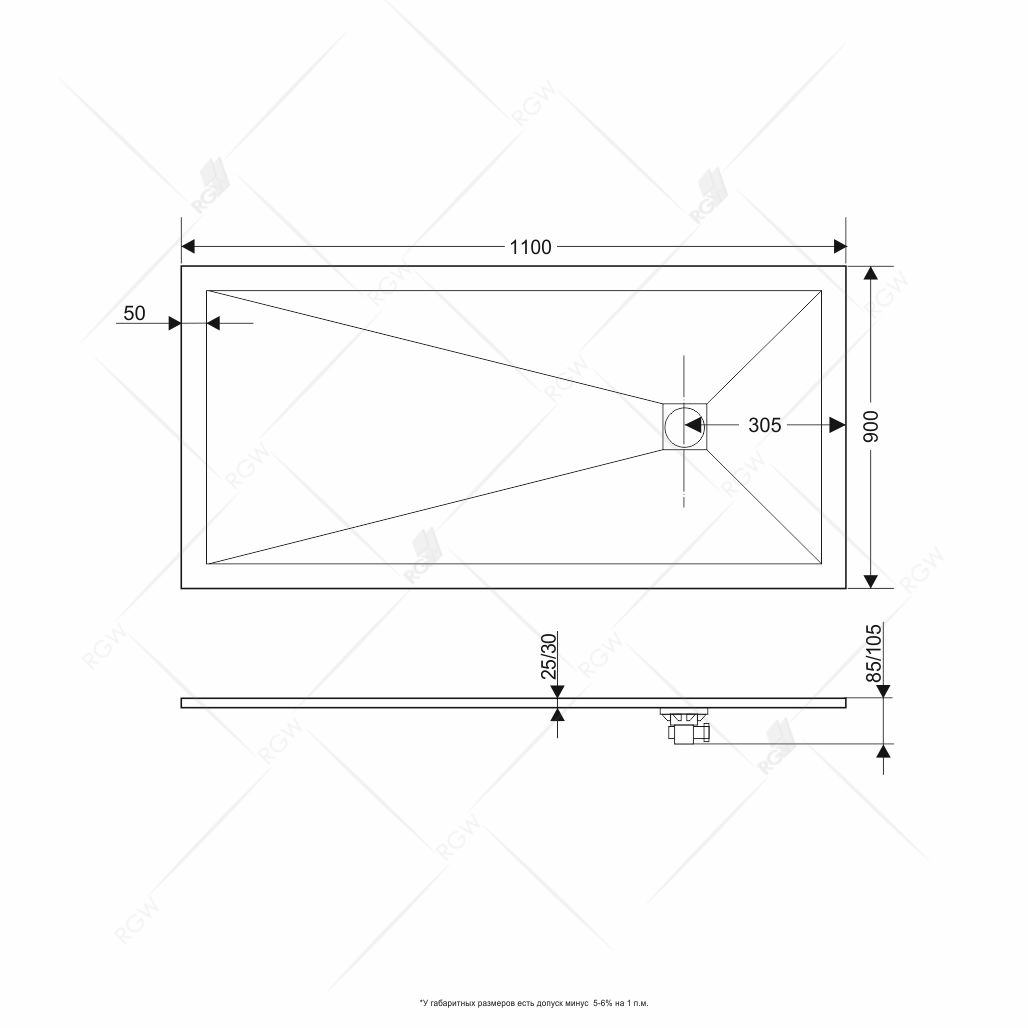 Поддон для душа RGW Stone Tray ST-0119G 90х110