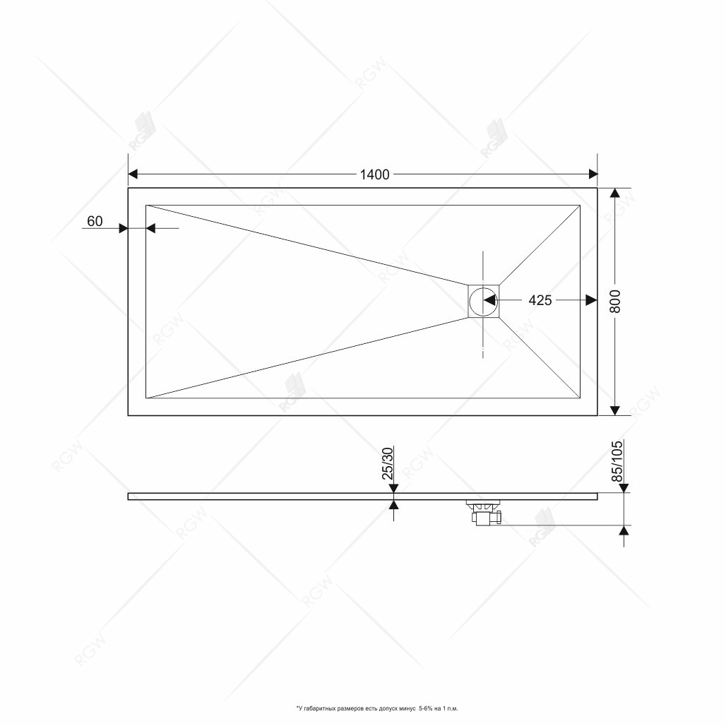 Поддон для душа RGW Stone Tray ST-0148G 80х140