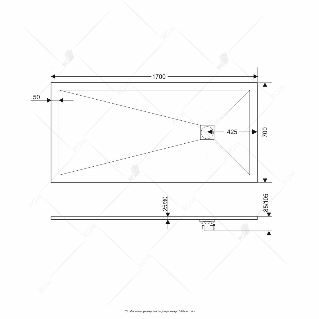 Поддон для душа RGW Stone Tray ST-0177W 70х170