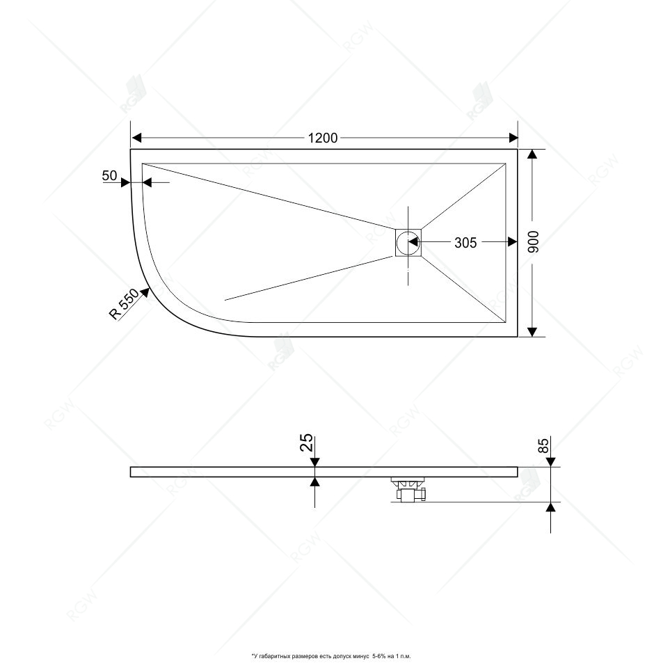 Поддон для душа RGW Stone Tray ST/AR-0129G 90х120