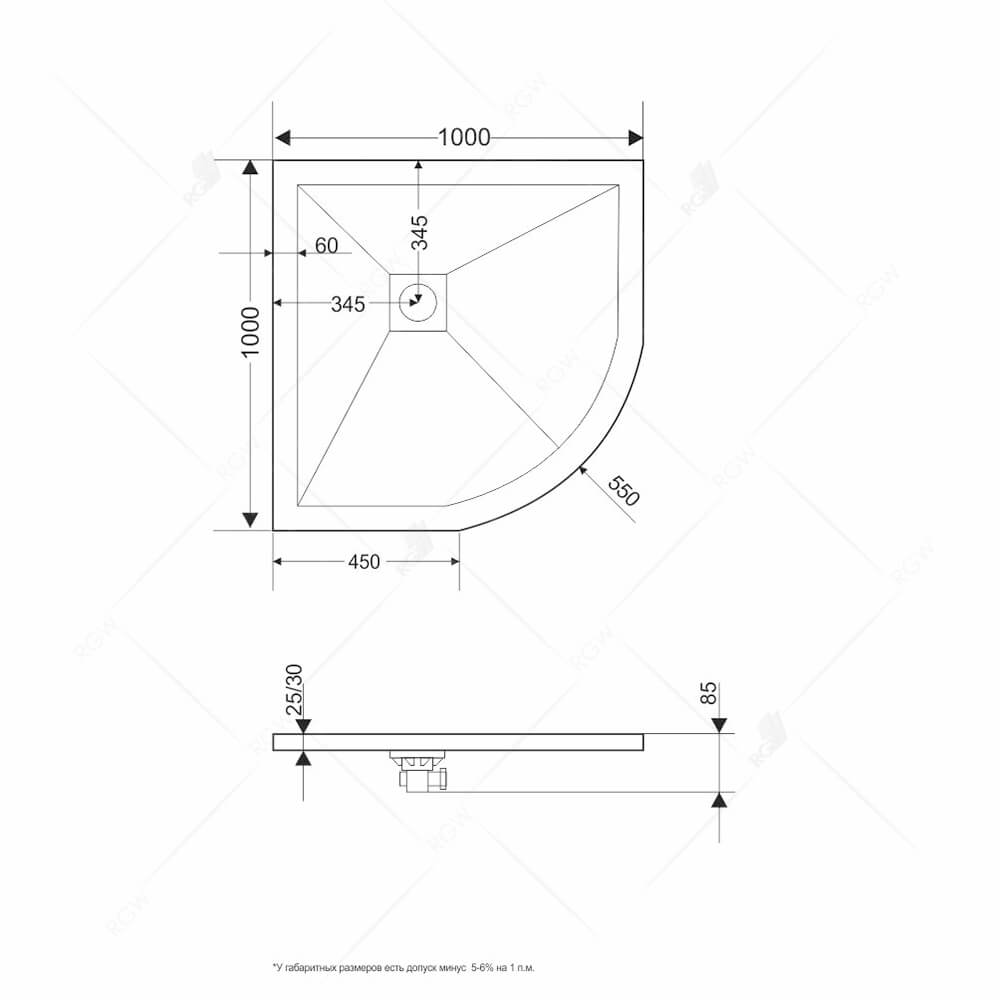 Поддон для душа RGW Stone Tray ST/R-0100W 100х100