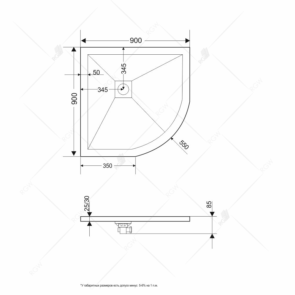 Поддон для душа RGW Stone Tray ST-0100Tr 90х90, терракот