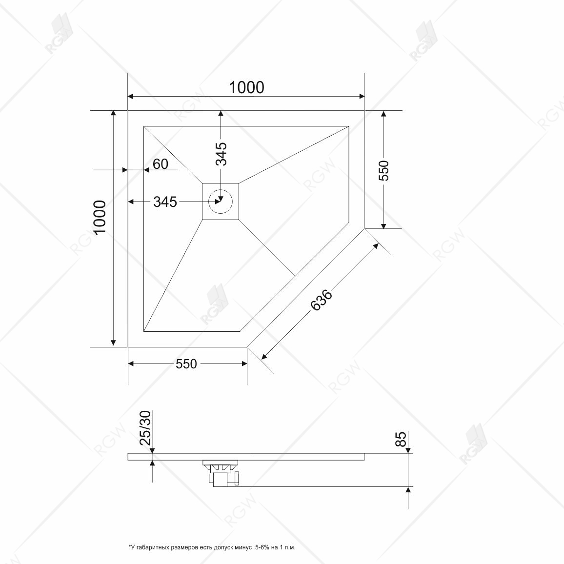 Поддон для душа RGW Stone Tray ST/T-0100W 100х100х3