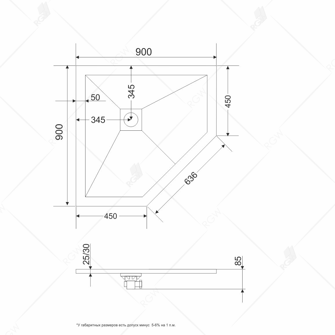 Поддон для душа RGW Stone Tray ST/T-0099W 90х90х2,5