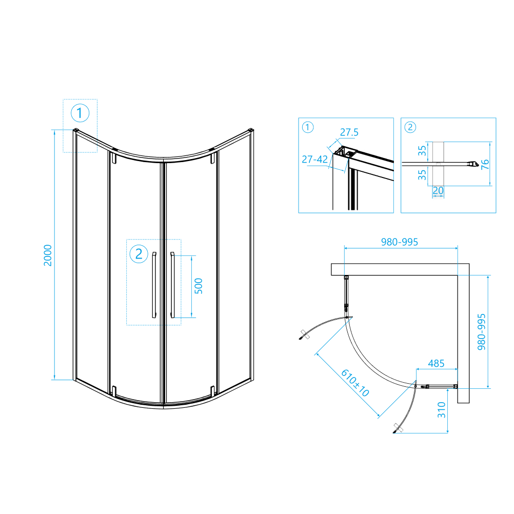 Душевой уголок RGW Stilvoll SV-53 B 100x100x200 профиль черный