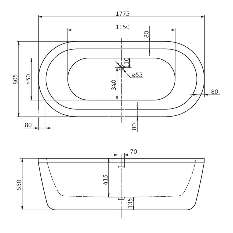 Акриловая ванна BelBagno BB12-1775 180x80