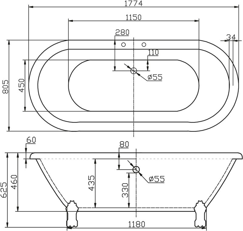 Акриловая ванна BelBagno BB21 180x80 без ножек