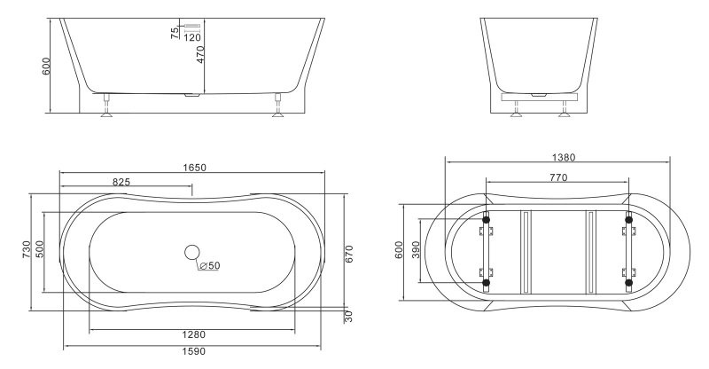 Акриловая ванна BelBagno BB406-1650-730 165x70