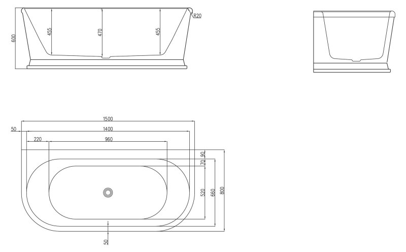 Акриловая ванна BelBagno BB408-1500-800 150x80