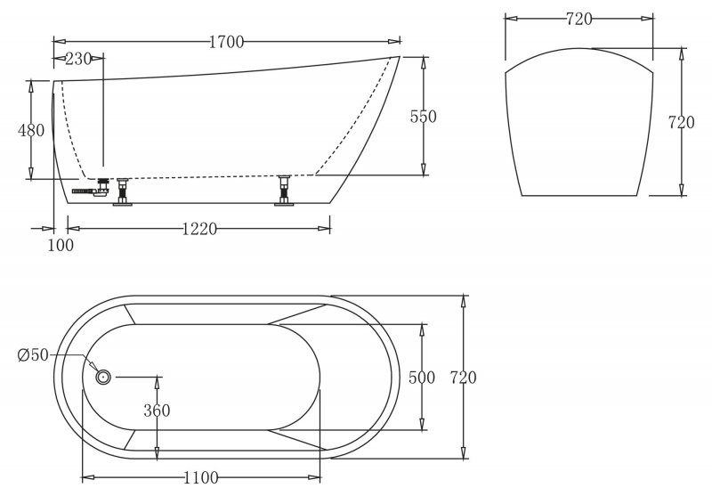 Акриловая ванна BelBagno BB62-1700-W0 170x72