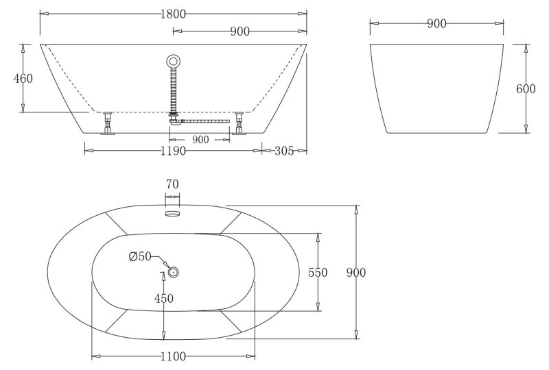 Акриловая ванна BelBagno BB68-1800 180x90