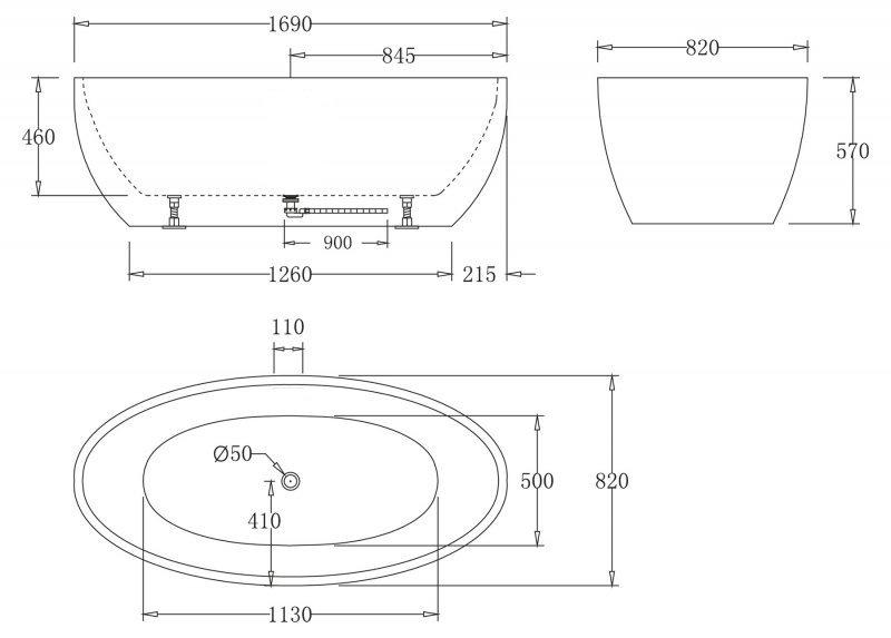 Акриловая ванна BelBagno BB69-1700-W0 170x82