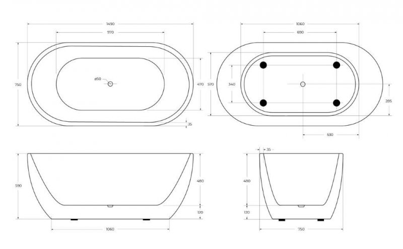 Акриловая ванна BelBagno BB70-1500-W0 150x75