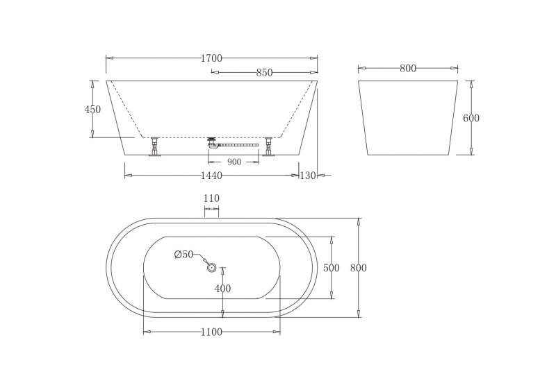 Акриловая ванна BelBagno BB71-1700-W0 170x80