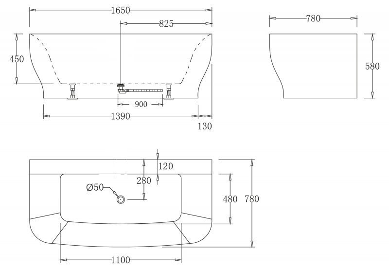 Акриловая ванна BelBagno BB74-NERO-W0 165x78 белый глянец/чёрная матовая