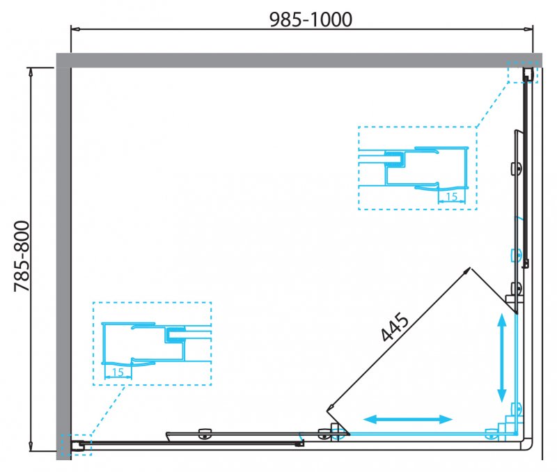 Душевой уголок BelBagno Due AH 2 100/80 C-Cr