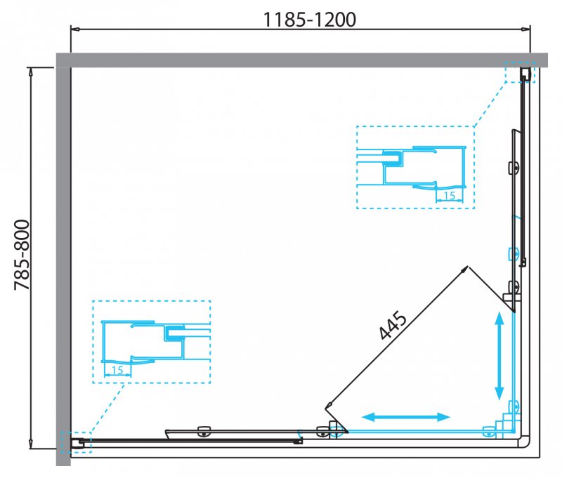 Душевой уголок BelBagno Due AH 2 100/80 C-Cr