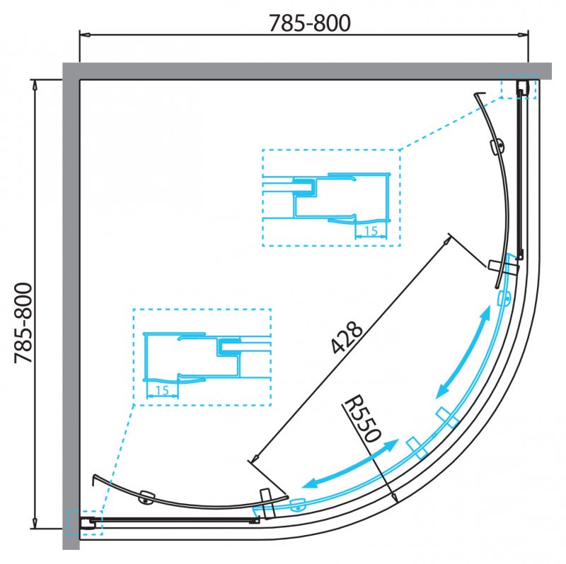 Душевой уголок BelBagno Due R-2-90-P-Cr