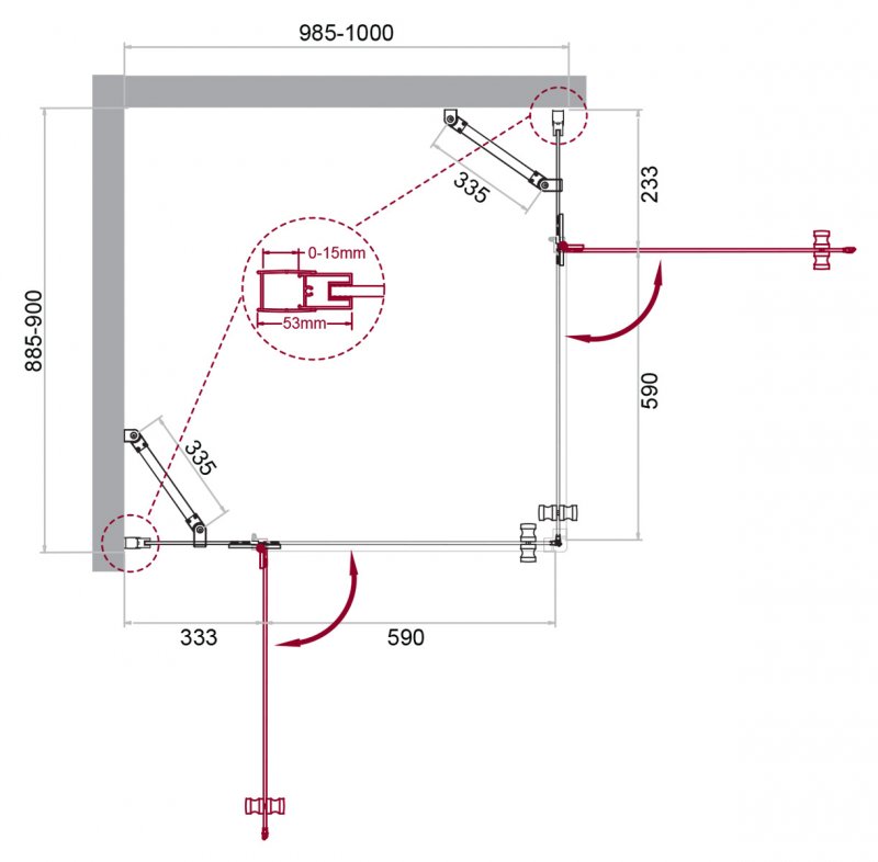 Душевой уголок BelBagno Kraft AH-22-100/80-C-Cr R