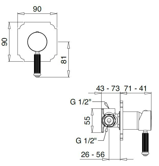 Смеситель для душа Cezares Olimp DIM2 03/24 L С ВНУТРЕННЕЙ ЧАСТЬЮ