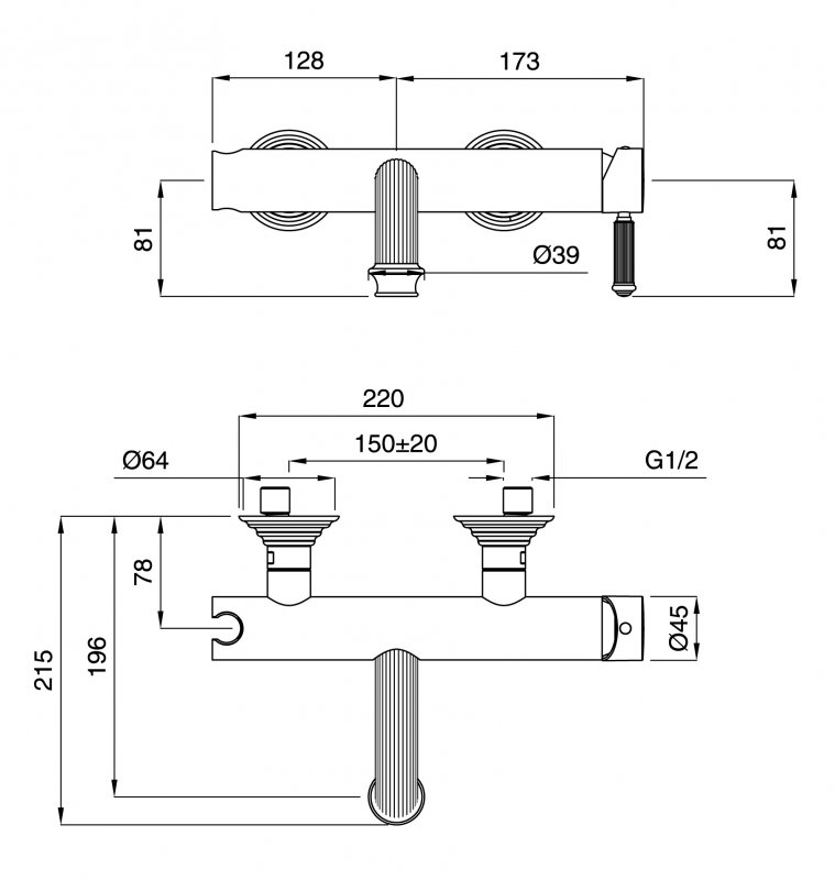 Смеситель для ванны с душем Cezares Olimp VM 03/24 L