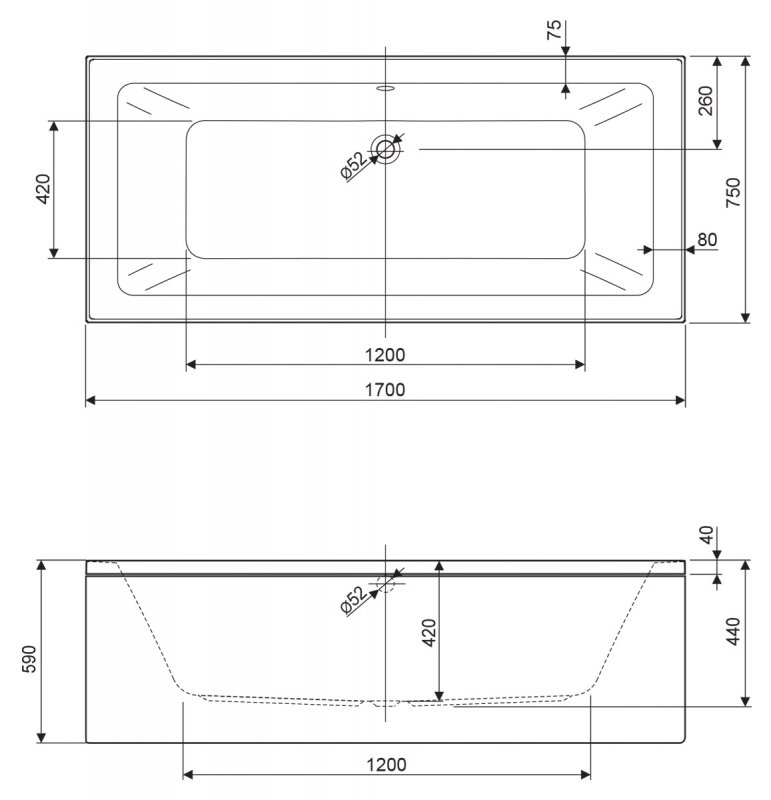 Акриловая ванна Cezares Plane Mini 180-80-42-W37 180х80