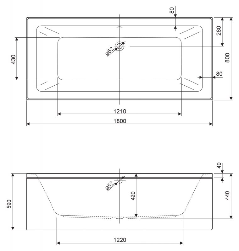 Акриловая ванна Cezares Plane Mini 180-80-42-W37 180х80