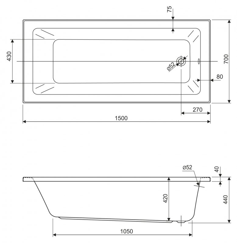 Акриловая ванна Cezares Plane Solo Mini 170-70-42-W37 170х70