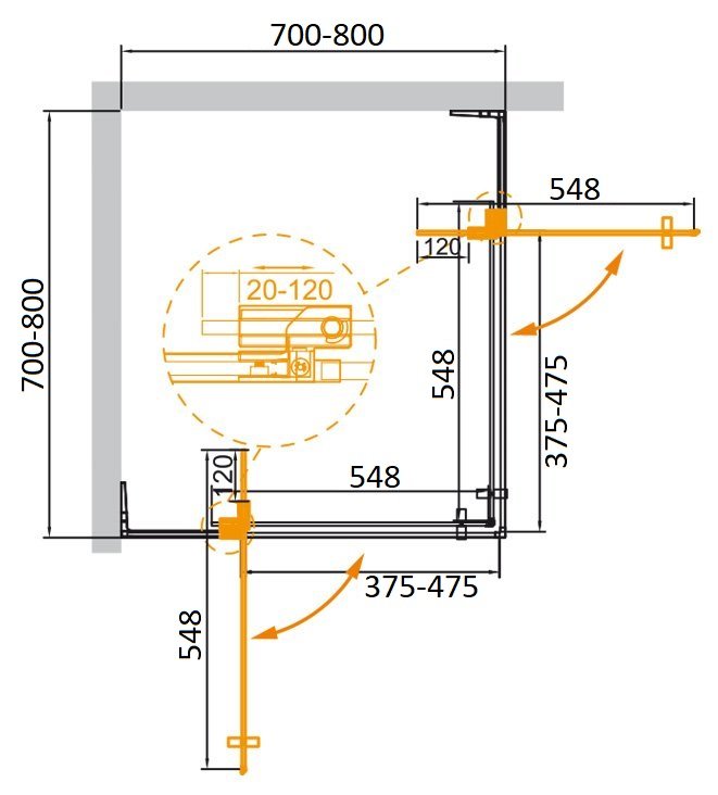 Душевой уголок Cezares Slider A 2 70/80 BR Nero профиль черный, стекло бронза