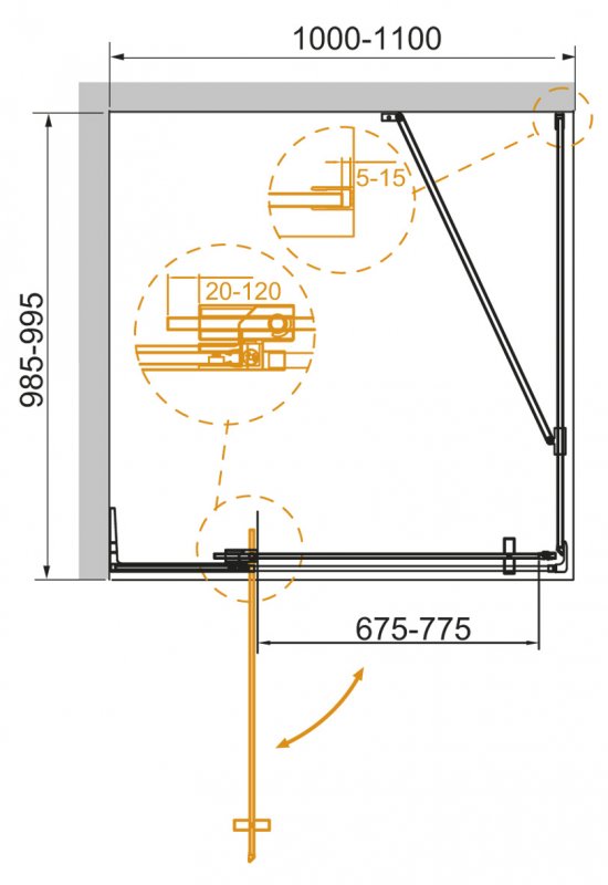 Душевой уголок Cezares Slider AH 1 70/80 80 C Cr