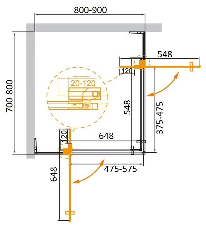 Душевой уголок Cezares Slider AH 2 70/80 90/100 C Cr профиль хром, стекло прозрачное