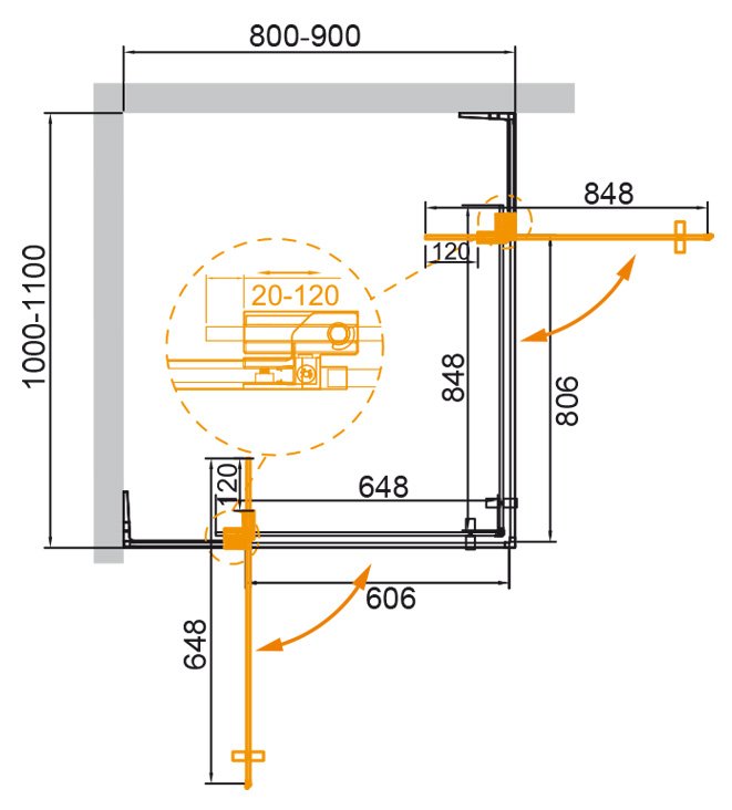 Душевой уголок Cezares Slider AH 2 70/80 90/100 C Cr профиль хром, стекло прозрачное