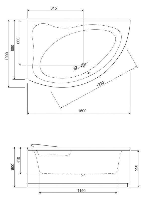 Каркас для ванны Cezares Tebe 150x100 L