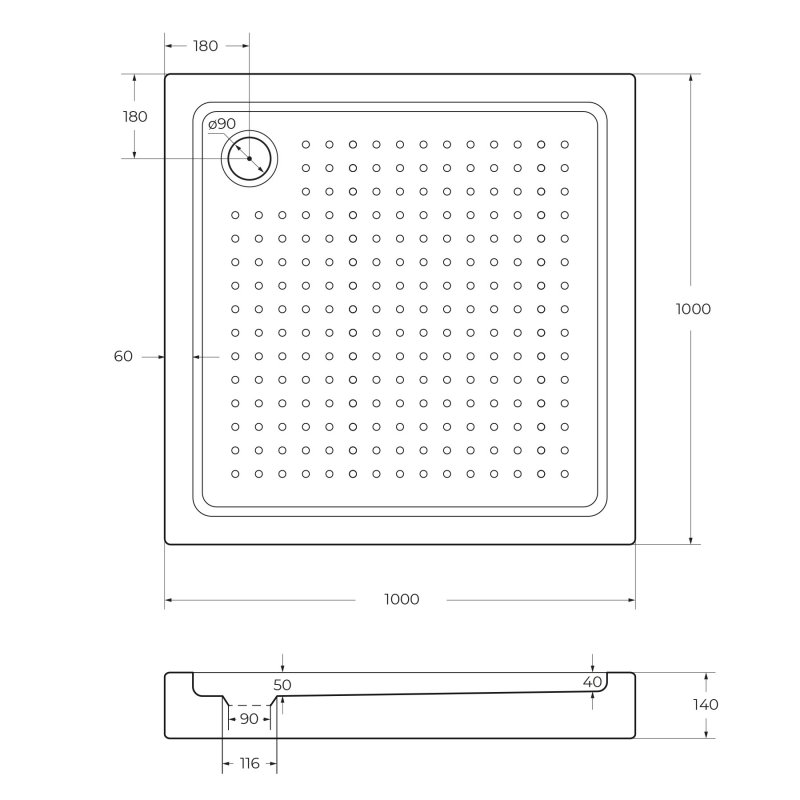 Поддон для душа Cezares Tray TRAY-A-A-95-15-W 95x95, с сифоном