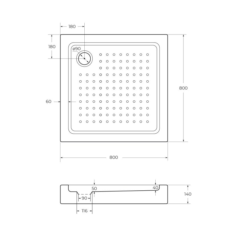 Поддон для душа Cezares Tray TRAY-A-A-95-15-W 95x95, с сифоном