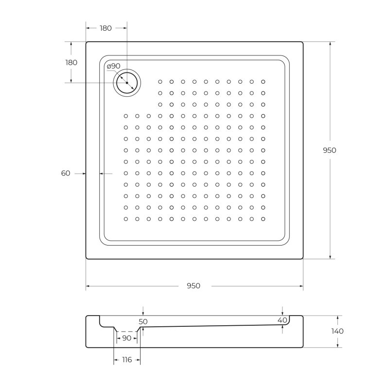 Поддон для душа Cezares Tray TRAY-A-A-95-15-W 95x95, с сифоном