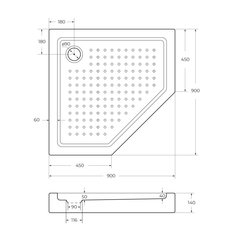 Поддон для душа Cezares Tray TRAY-A-P-100-15-W 100x100, с сифоном