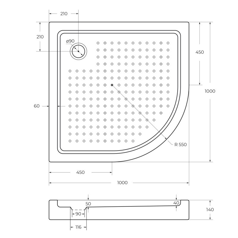 Поддон для душа Cezares Tray TRAY-A-R-85-550-15-W R 85x85, с сифоном