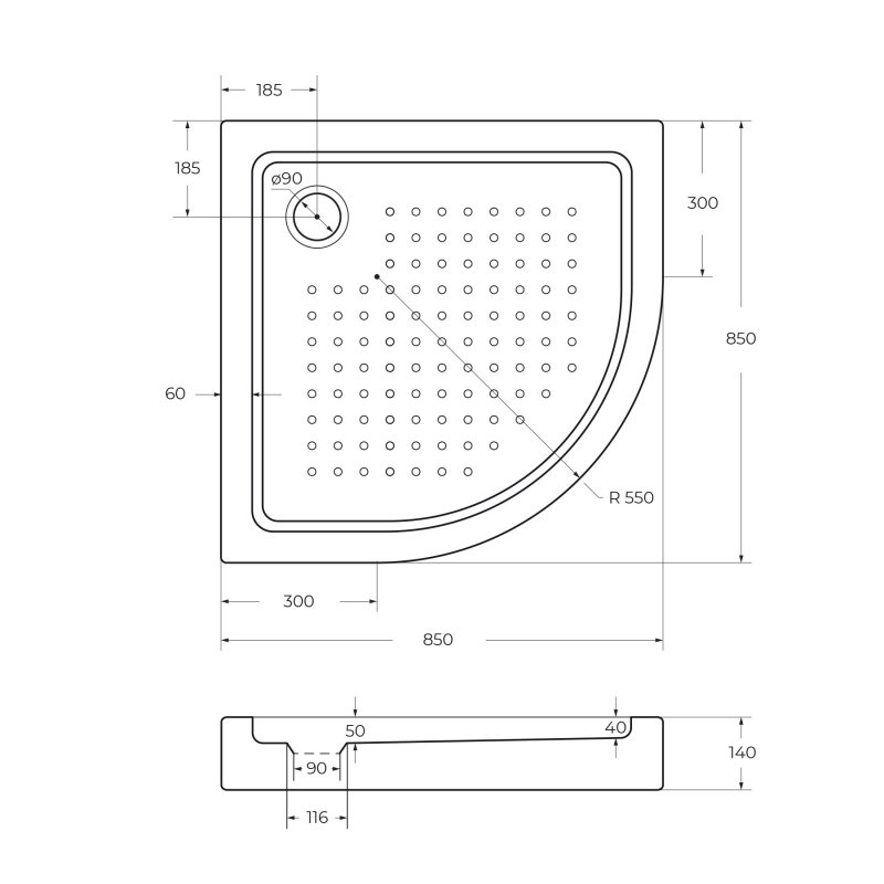 Поддон для душа Cezares Tray TRAY-A-R-85-550-15-W R 85x85, с сифоном