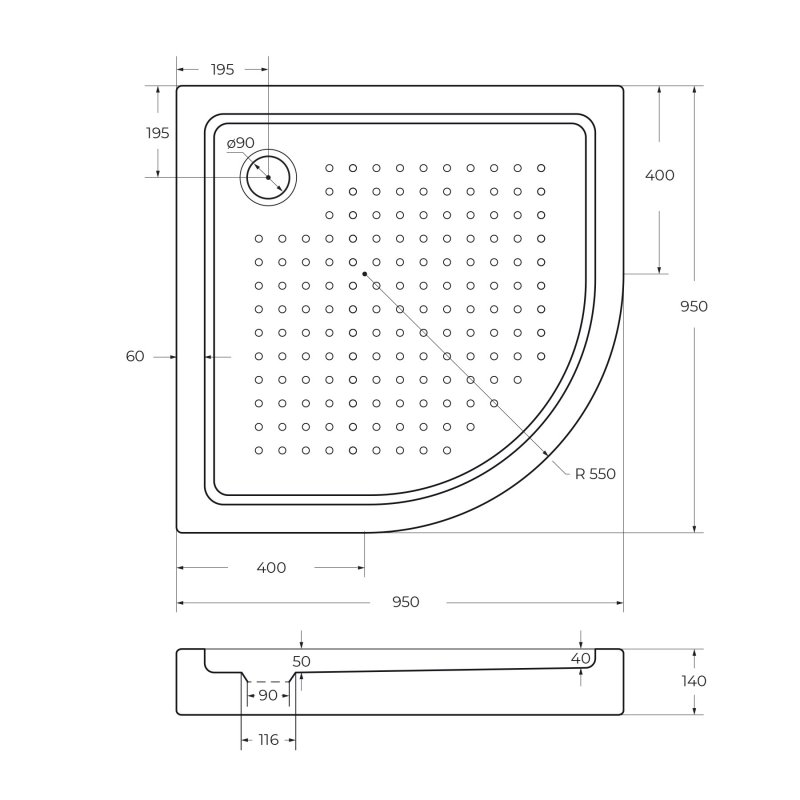 Поддон для душа Cezares Tray TRAY-A-R-85-550-15-W R 85x85, с сифоном