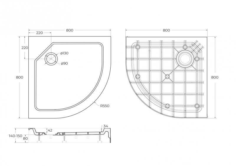 Поддон для душа Cezares Tray SMC TRAY-SMC-R-80-550-150-W R 80x80, с сифоном