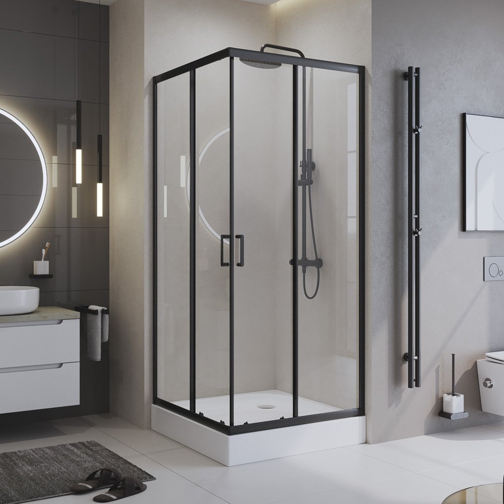 Душевой уголок BelBagno Uno -195 A 2 90 P Nero профиль черный, стекло punto