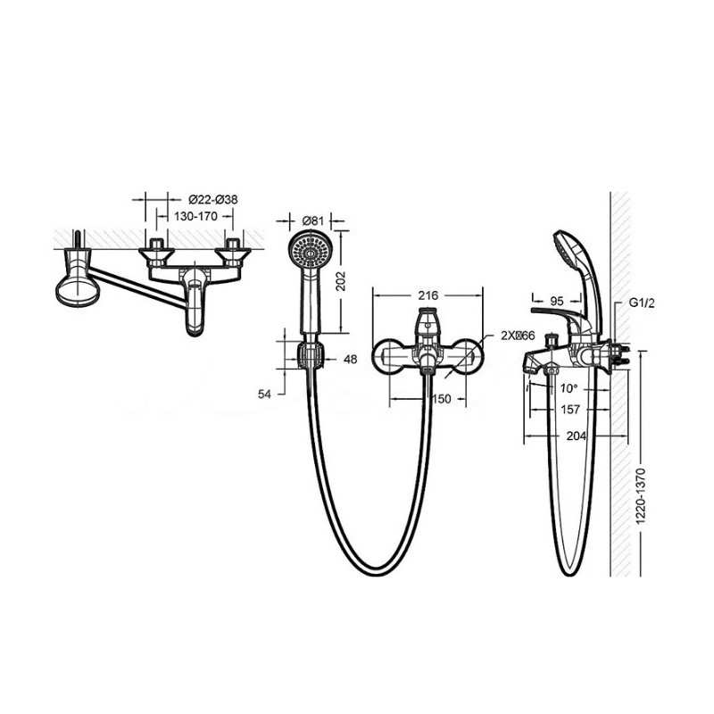 Смеситель для ванны с душем Bravat Fit F6135188CP-B-RUS