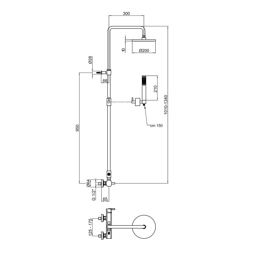 Душевая стойка Webert Azeta AZ870105015METAL хром